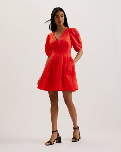 KOYO-Dresses-Linen Puff Sleeve Mini Dress- Ted Baker Romania